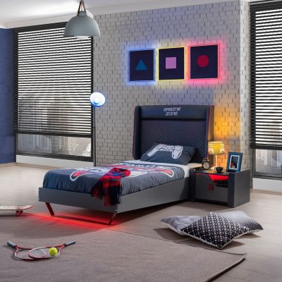 Pat de o persoană, Hanah Home, Gaming Zone, 118x110x206 cm, PAL, Antracit
