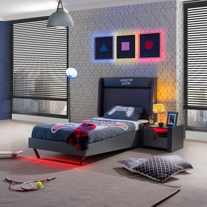 Pat de o persoană, Hanah Home, Gaming Zone, 118x110x206 cm, PAL, Antracit