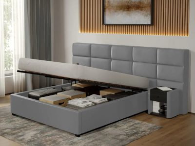 Pat tapitat Cico rabatabil 287 x 114 C2 din piele/stofa Gri - Nube 81 140x200