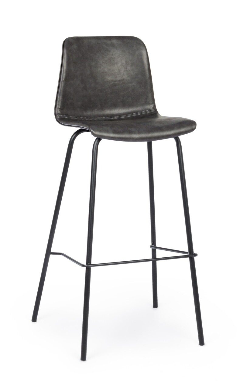Scaun de bar Kyra, Bizzotto, piele ecologica, 39x44x103.5 cm, gri