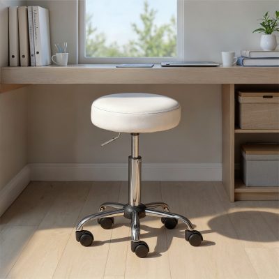 Scaun de birou Asra, Inter Link, 34x34x46-56 cm, rotativ, metal/piele ecologica, alb