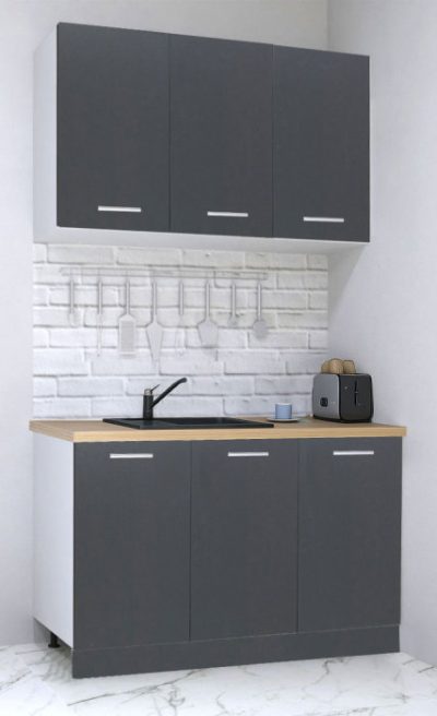 Set bucatarie GERMANIA 120 cm, 4 corpuri, blat gros, antracit