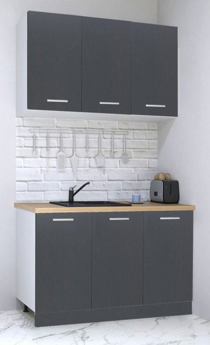 Set bucatarie GERMANIA 120 cm, 4 corpuri, blat gros, antracit