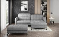 Set coltar extensibil dreapta 3 locuri si taburet ELTAP, Lor_PP_14, Lorelle, 225x160x105 cm / 100x70x45 cm, lemn/poliester, gri deschis
