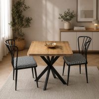 Set masă cu 2 scaune Asterix patrat negru-nuc