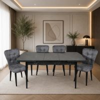 Set masa extensibila cu 4 scaune tapitate Homs marmorat negru 170 x 80 cm