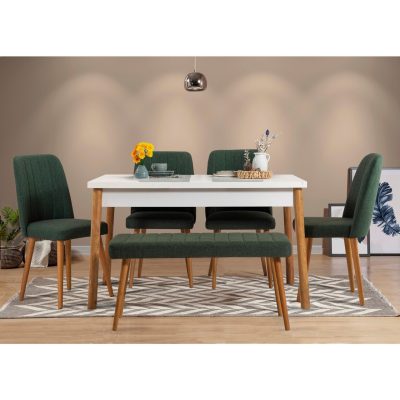Set masa si scaune, 6 piese, Hanah Home, Costa 1070, Pin Atlantic / Alb / Verde