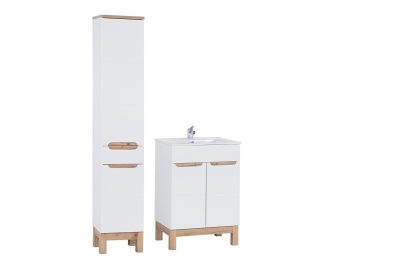 Set mobilier baie Bali White Lava 60 cm, dulap inalt si masca cu lavoar, Comad, MDF/PAL, alb
