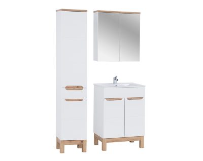 Set mobilier baie Bali White Lava 80 cm 841, dulap inalt, masca cu lavoar si cabinet cu oglinda, Comad, MDF/PAL, alb
