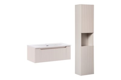 Set mobilier baie Nova Cashmere Sky 80 cm, dulap inalt si masca cu lavoar, Comad, MDF/PAL, casmir