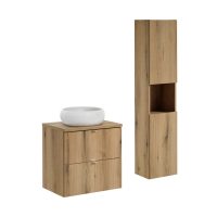 Set mobilier baie, Nova Oak 60 cm S, dulap inalt si masca cu lavoar, Comad, PAL, stejar