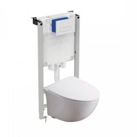 Set vas wc rimless suspendat cu capac softclose, Foglia Alice si rezervor incastrat Prosys cu set de fixare inclus si clapeta Oleas M1 alb lucios, Ideal Standard