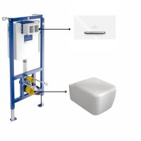 Set vas wc suspendat, capac softclose inclus,Skyla TwistFlush cu rezervor wc incastrat si clapeta de actionare dual-flush, alba cu 2 butoane cromate ViConnect, Villeroy Boch