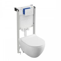Set vas wc suspendat rimless cu capac quick release si softclose, Minerva Fluminia si rezervor incastrat Prosys cu set de fixare inclus si clapeta Oleas M1 alb lucios, Ideal Standard