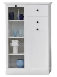 Vitrina joasa BRANDSON, 2 usi, 2 sertare, geam, alb, 81x41x129 cm